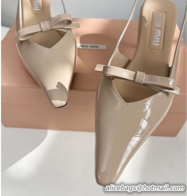 Luxurious Miu Miu Patent Leather Slingback Pumps 3.5cm with Bow Nude 109038