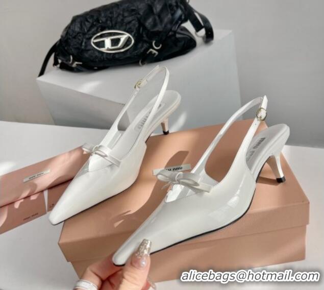 Low Price Miu Miu Patent Leather Slingback Pumps 3.5cm with Bow White 109039