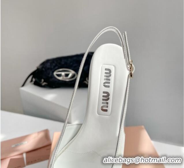 Low Price Miu Miu Patent Leather Slingback Pumps 3.5cm with Bow White 109039