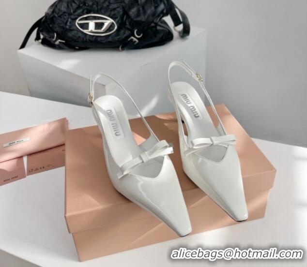 Low Price Miu Miu Patent Leather Slingback Pumps 3.5cm with Bow White 109039