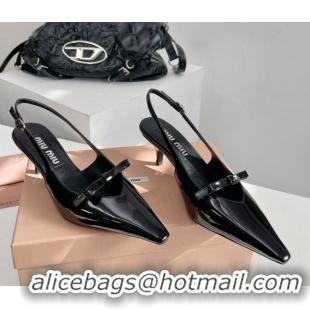 Best Grade Miu Miu Patent Leather Slingback Pumps 3.5cm with Bow Black 109040