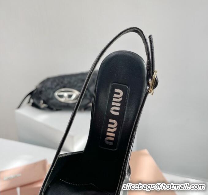 Best Grade Miu Miu Patent Leather Slingback Pumps 3.5cm with Bow Black 109040