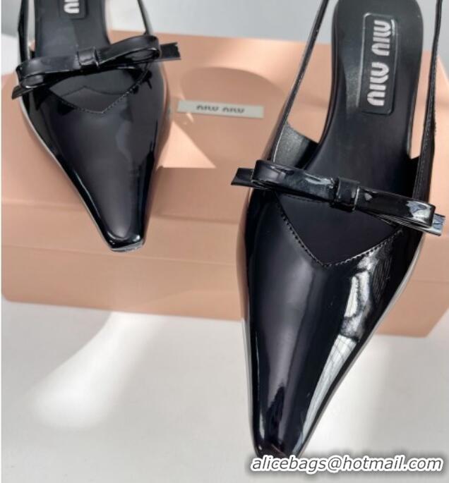 Best Grade Miu Miu Patent Leather Slingback Pumps 3.5cm with Bow Black 109040