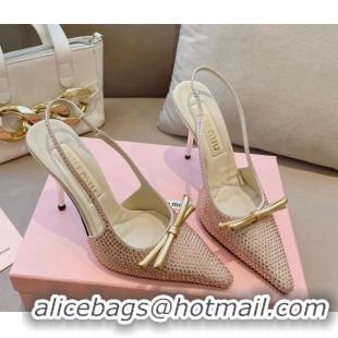 Good Looking Miu Miu Satin Slingback Pumps 10.5cm with Crystals and Bow Champagne 0129051