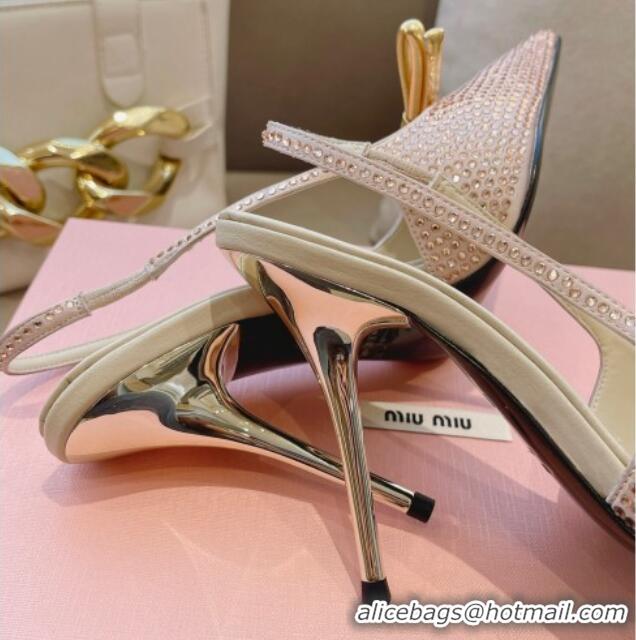 Good Looking Miu Miu Satin Slingback Pumps 10.5cm with Crystals and Bow Champagne 0129051