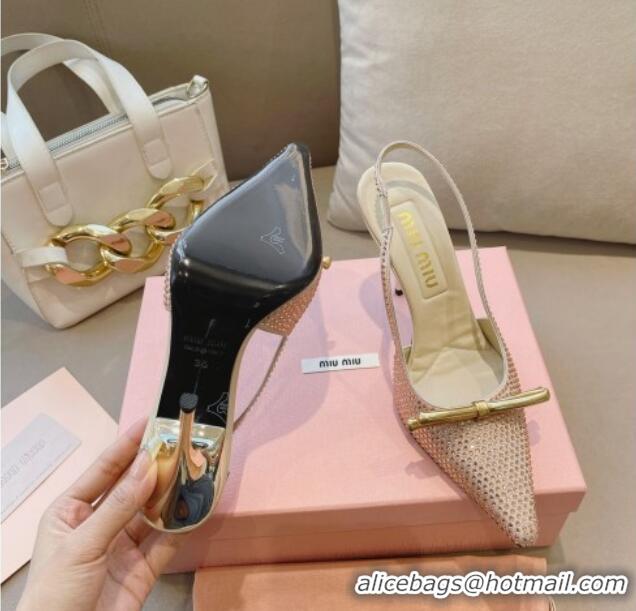 Good Looking Miu Miu Satin Slingback Pumps 10.5cm with Crystals and Bow Champagne 0129051