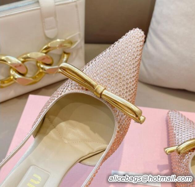 Good Looking Miu Miu Satin Slingback Pumps 10.5cm with Crystals and Bow Champagne 0129051