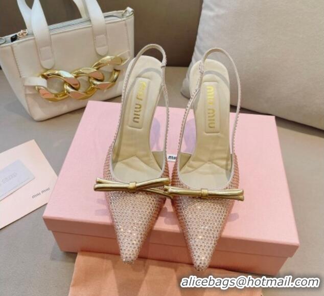 Good Looking Miu Miu Satin Slingback Pumps 10.5cm with Crystals and Bow Champagne 0129051