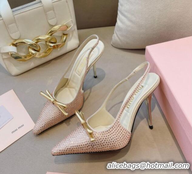 Good Looking Miu Miu Satin Slingback Pumps 10.5cm with Crystals and Bow Champagne 0129051