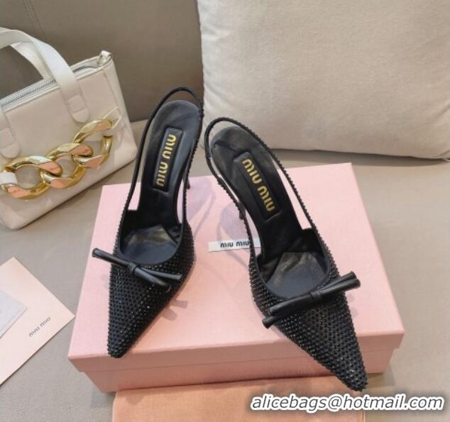 Best Product Miu Miu Satin Slingback Pumps 10.5cm with Crystals and Bow Black 0129053