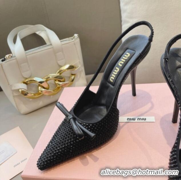 Best Product Miu Miu Satin Slingback Pumps 10.5cm with Crystals and Bow Black 0129053