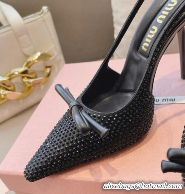 Best Product Miu Miu Satin Slingback Pumps 10.5cm with Crystals and Bow Black 0129053