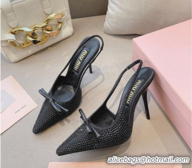 Best Product Miu Miu Satin Slingback Pumps 10.5cm with Crystals and Bow Black 0129053