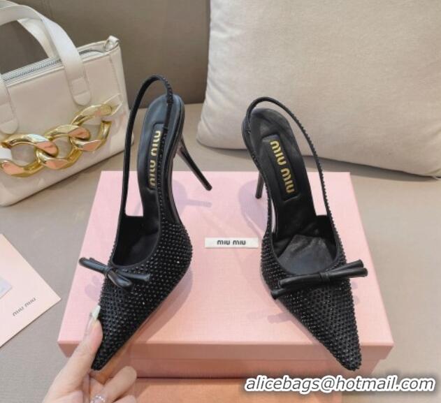 Best Product Miu Miu Satin Slingback Pumps 10.5cm with Crystals and Bow Black 0129053