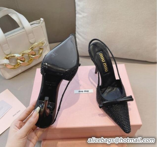 Best Product Miu Miu Satin Slingback Pumps 10.5cm with Crystals and Bow Black 0129053