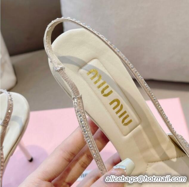 Shop Duplicate Miu Miu Satin Slingback Pumps 10.5cm with Crystals and Bow Gold 0129054