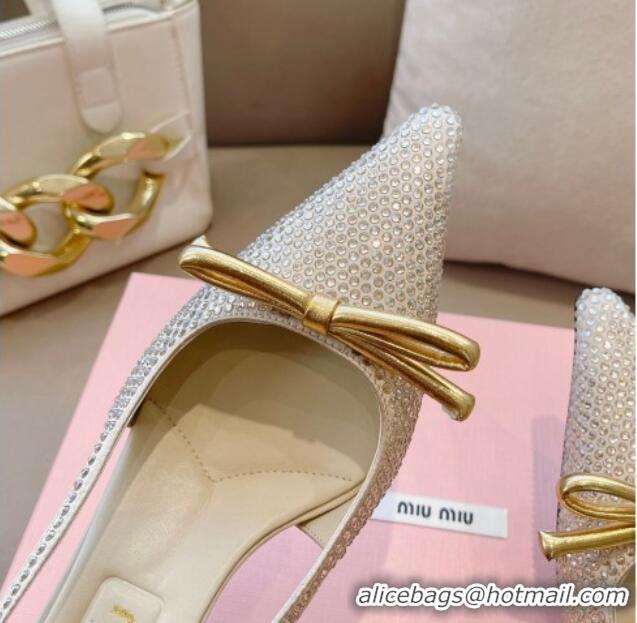 Best Price Miu Miu Satin Slingback Pumps 5.5cm with Crystals and Bow Gold 0129055