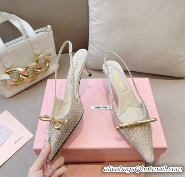 Best Price Miu Miu Satin Slingback Pumps 5.5cm with Crystals and Bow Gold 0129055