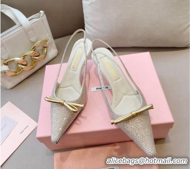 Best Price Miu Miu Satin Slingback Pumps 5.5cm with Crystals and Bow Gold 0129055