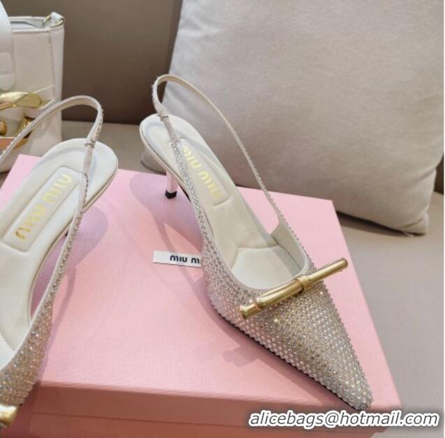 Best Price Miu Miu Satin Slingback Pumps 5.5cm with Crystals and Bow Gold 0129055