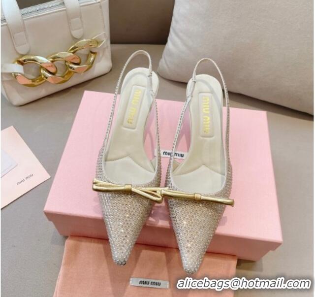 Best Price Miu Miu Satin Slingback Pumps 5.5cm with Crystals and Bow Gold 0129055