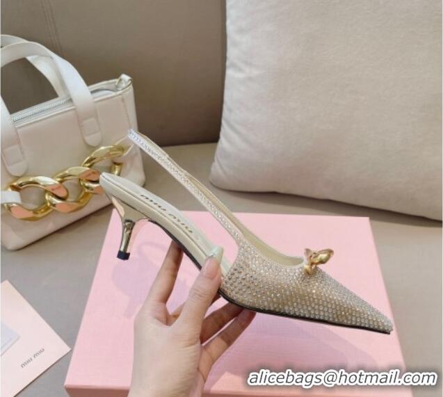 Best Price Miu Miu Satin Slingback Pumps 5.5cm with Crystals and Bow Gold 0129055