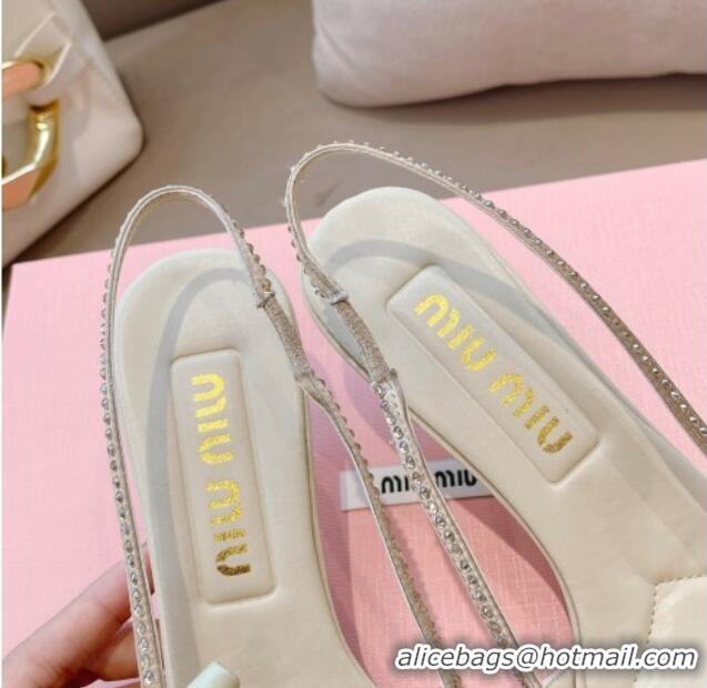 Best Price Miu Miu Satin Slingback Pumps 5.5cm with Crystals and Bow Gold 0129055