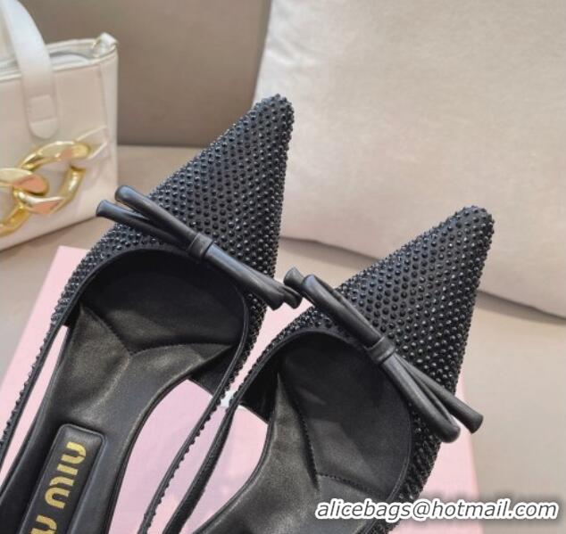 Good Quality Miu Miu Satin Slingback Pumps 5.5cm with Crystals and Bow Black 0129056