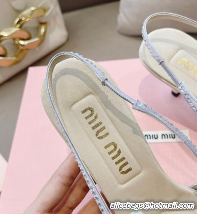 Top Design Miu Miu Satin Slingback Pumps 5.5cm with Crystals and Bow Silver 129057