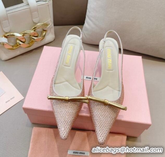 Low Price Miu Miu Satin Slingback Pumps 5.5cm with Crystals and Bow Champagne 129058