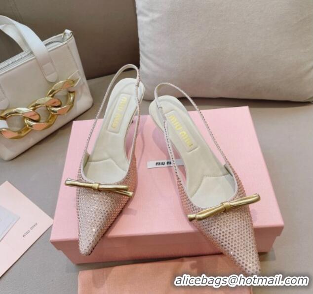 Low Price Miu Miu Satin Slingback Pumps 5.5cm with Crystals and Bow Champagne 129058