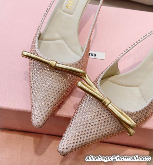 Low Price Miu Miu Satin Slingback Pumps 5.5cm with Crystals and Bow Champagne 129058