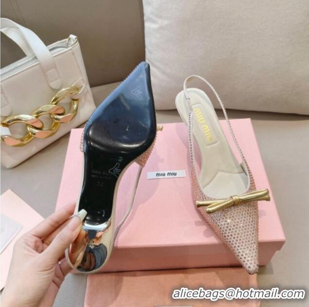 Low Price Miu Miu Satin Slingback Pumps 5.5cm with Crystals and Bow Champagne 129058