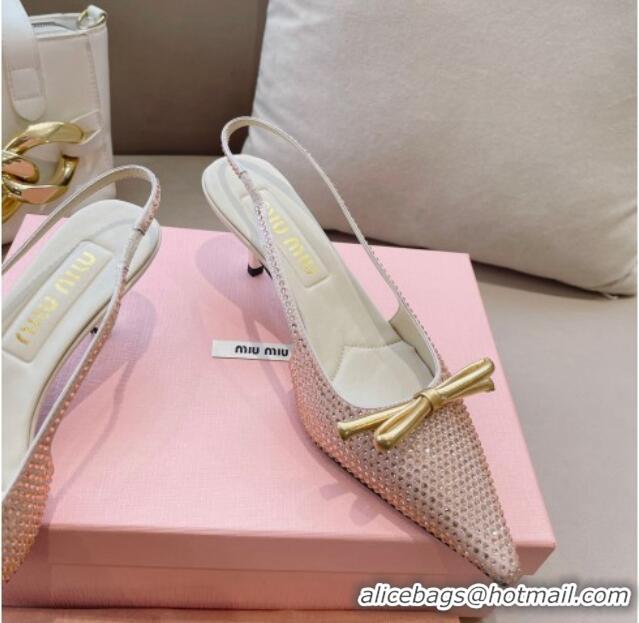 Low Price Miu Miu Satin Slingback Pumps 5.5cm with Crystals and Bow Champagne 129058