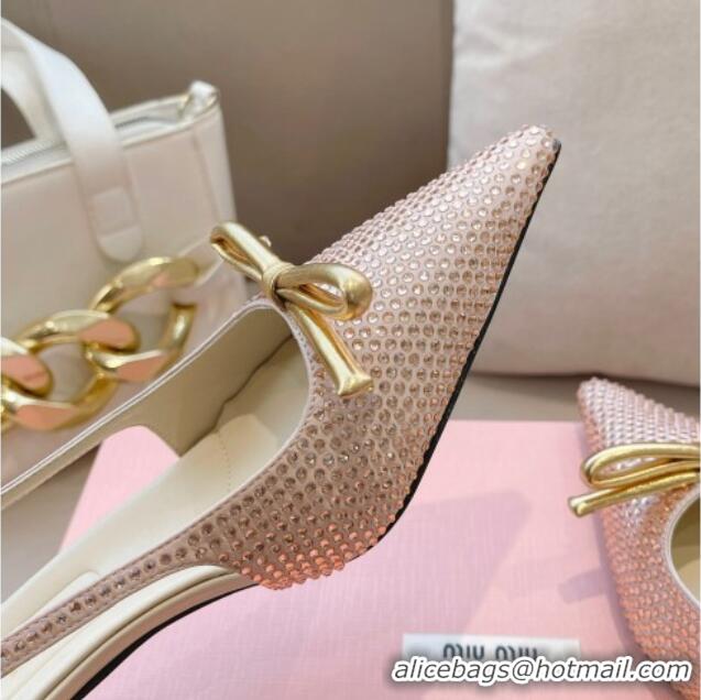 Low Price Miu Miu Satin Slingback Pumps 5.5cm with Crystals and Bow Champagne 129058