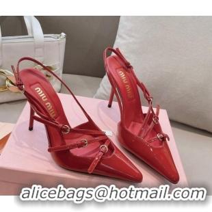 Classic Hot Miu Miu Patent leather slingbacks Pumps 10.5cm with buckles Red 129059