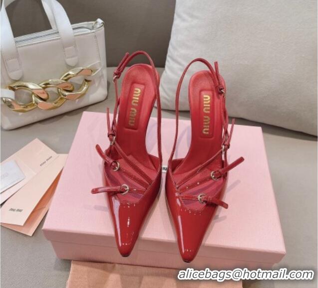 Classic Hot Miu Miu Patent leather slingbacks Pumps 10.5cm with buckles Red 129059