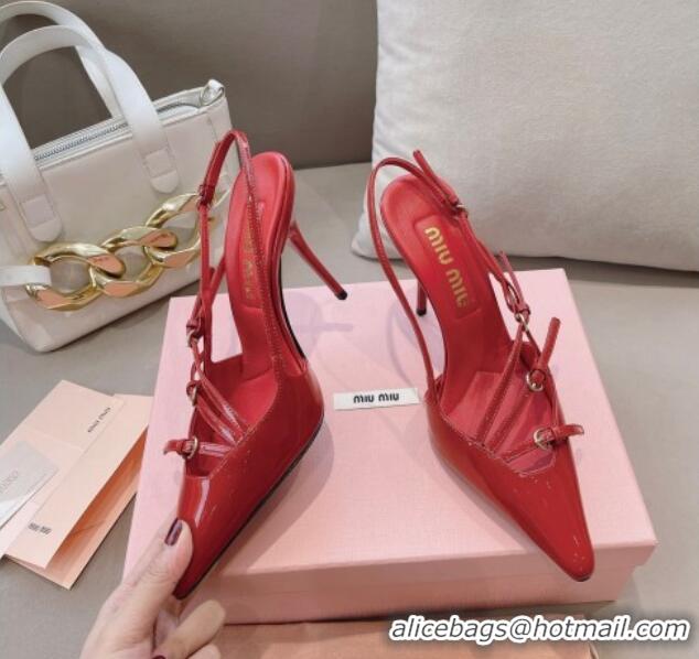 Classic Hot Miu Miu Patent leather slingbacks Pumps 10.5cm with buckles Red 129059