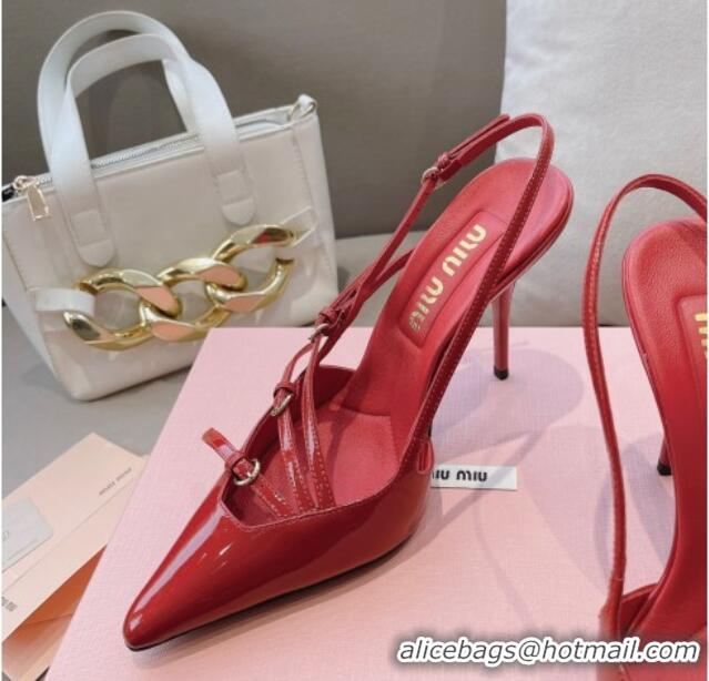 Classic Hot Miu Miu Patent leather slingbacks Pumps 10.5cm with buckles Red 129059