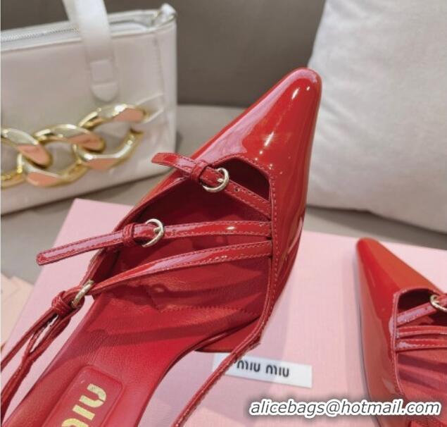 Classic Hot Miu Miu Patent leather slingbacks Pumps 10.5cm with buckles Red 129059