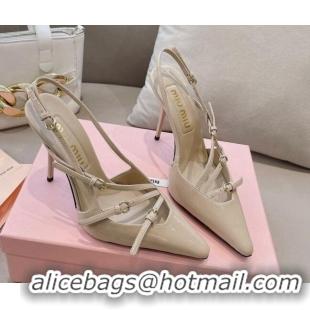 Durable Miu Miu Patent leather slingbacks Pumps 10.5cm with buckles Nude 129060