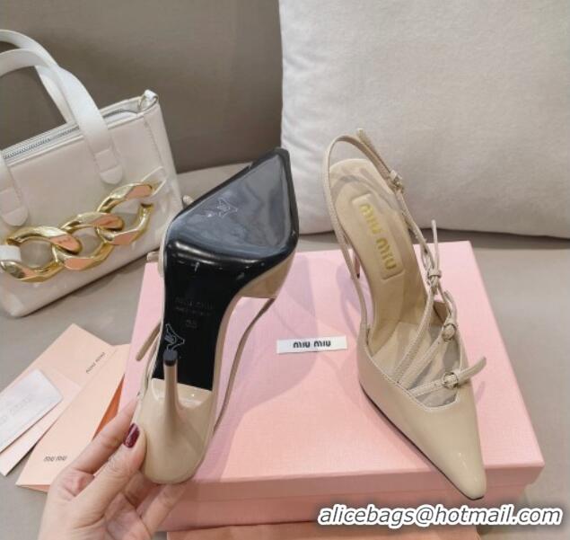 Durable Miu Miu Patent leather slingbacks Pumps 10.5cm with buckles Nude 129060