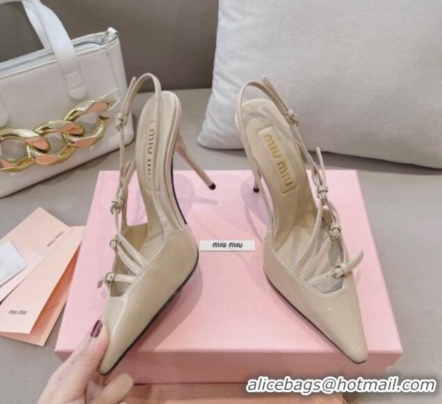 Durable Miu Miu Patent leather slingbacks Pumps 10.5cm with buckles Nude 129060