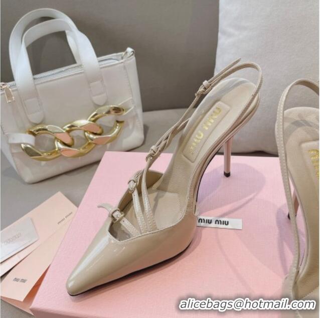 Durable Miu Miu Patent leather slingbacks Pumps 10.5cm with buckles Nude 129060