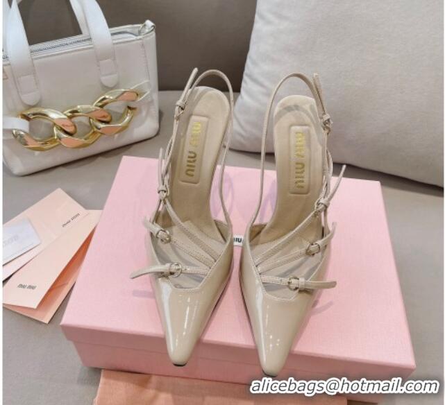 Durable Miu Miu Patent leather slingbacks Pumps 10.5cm with buckles Nude 129060