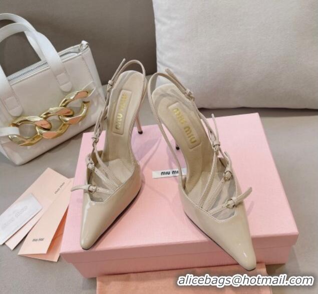 Durable Miu Miu Patent leather slingbacks Pumps 10.5cm with buckles Nude 129060