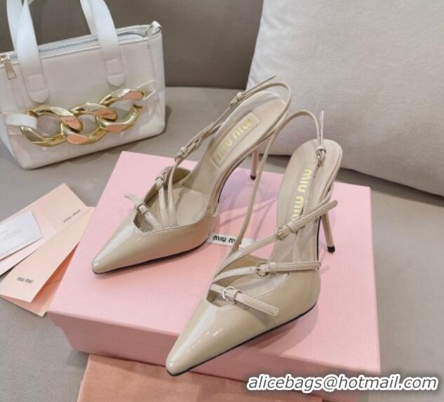 Durable Miu Miu Patent leather slingbacks Pumps 10.5cm with buckles Nude 129060