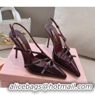 Purchase Miu Miu Patent leather slingbacks Pumps 10.5cm with buckles Dark Burgundy 129062