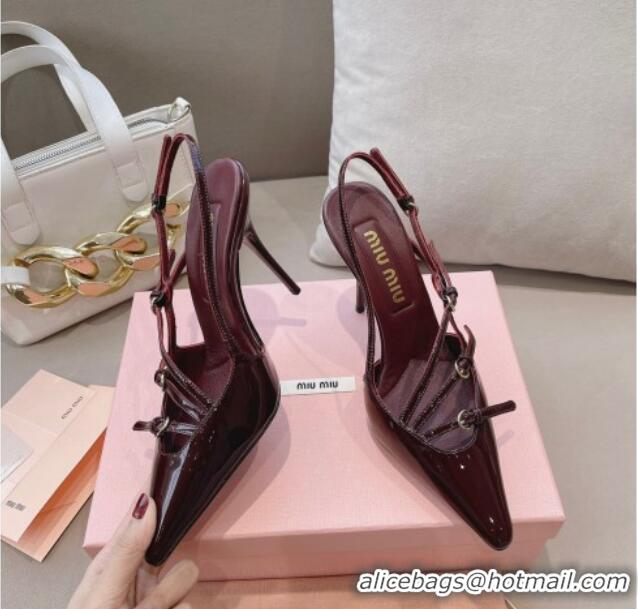 Purchase Miu Miu Patent leather slingbacks Pumps 10.5cm with buckles Dark Burgundy 129062