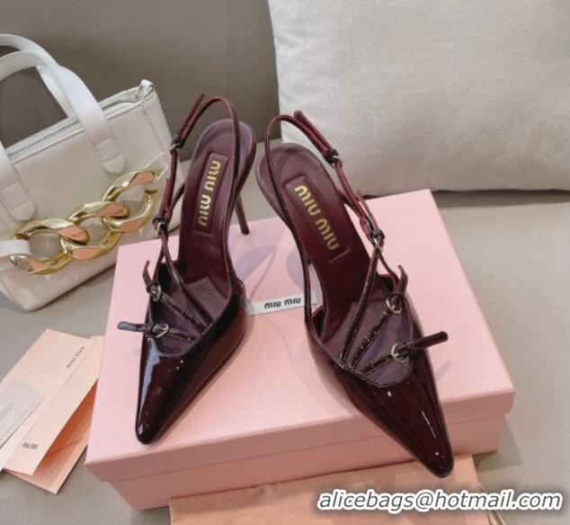 Purchase Miu Miu Patent leather slingbacks Pumps 10.5cm with buckles Dark Burgundy 129062